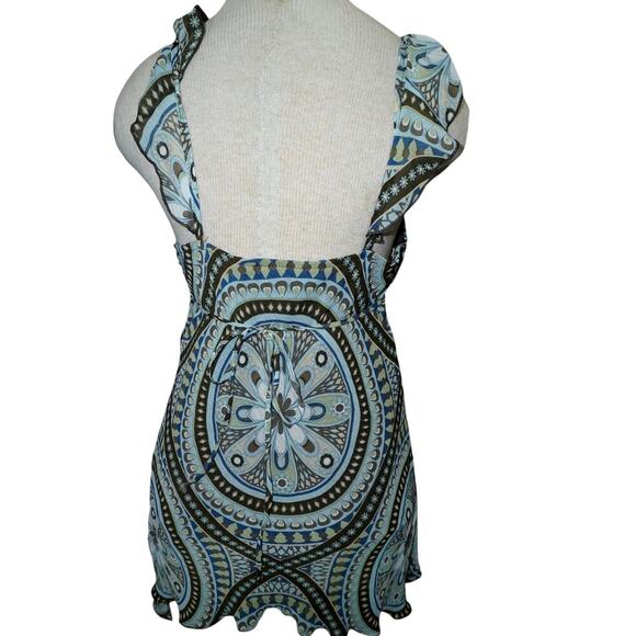 Byline Vintage Y2K Ruffle – Size L – Blue Psychedelic Boho Print – Made in USA - Picture 2 of 5